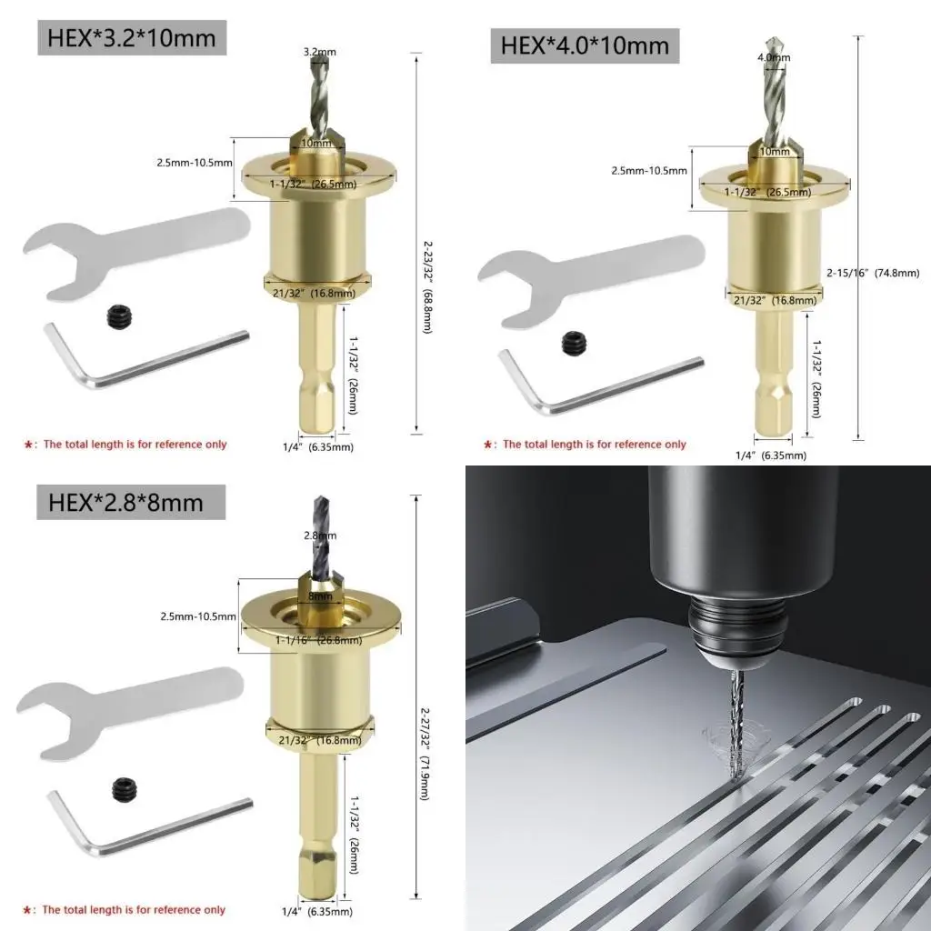 

964E Adjustable Depth Stop Countersink Drill Bit with 1/4Inch Hexagonal Shank and Alloy Head for Woodworking Precisions Tool