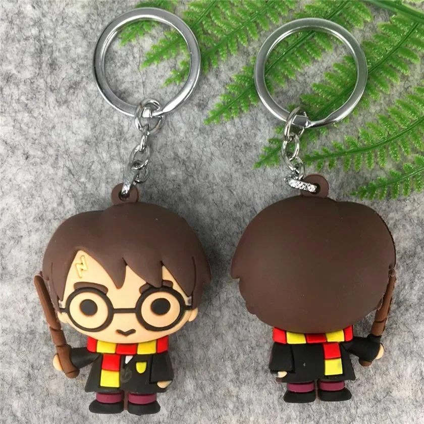 3D Harri Potter PVC Keychain Toy Dobby Hermione Granger Malfoy Ron Weasley Snape Action Figure Toys Party Cosplay PVC Key Ring