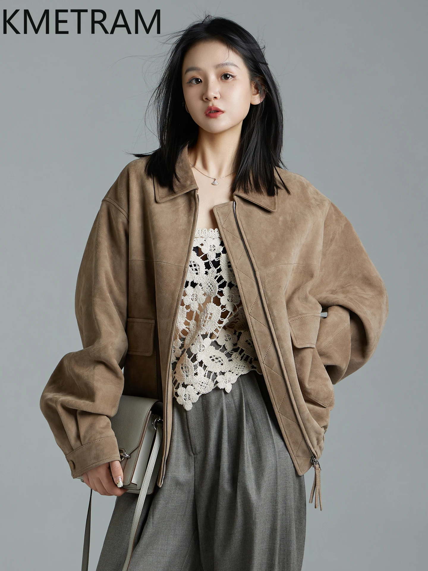 معاطف KMETRAM 100% من جلد الغنم الطبيعي عكس الجلد المدبوغ سترة فضفاضة قصيرة من الجلد الطبيعي للنساء 2025 شتاء كرديناكا بشرة نسائية #2