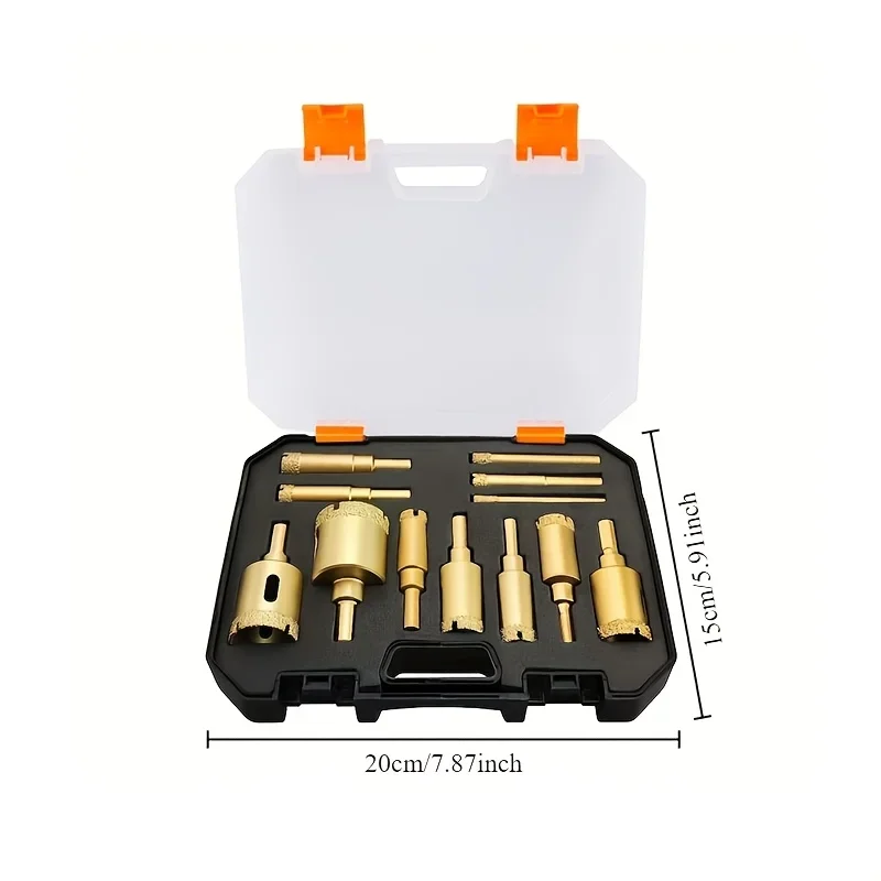 12pcs Diamond Drill Bit Set for Glass, Marble & Stone - 6-35mm Hole Saw Kit with Hand Tools, Granite, Tile, Ceramic