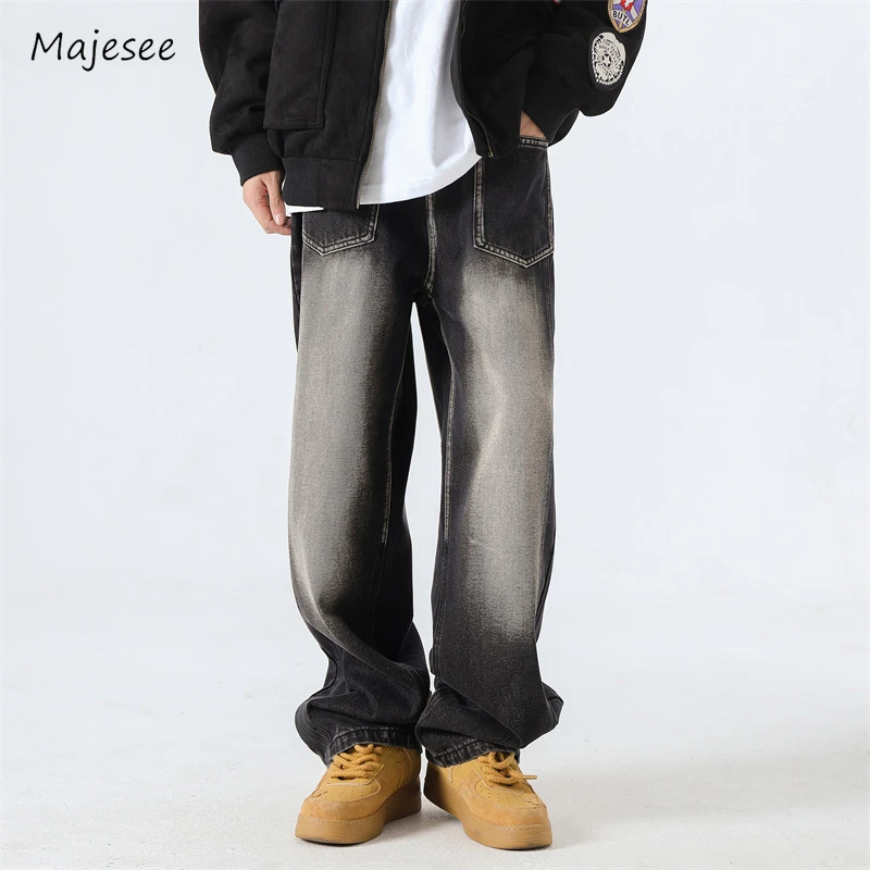 

Mens Jeans Retro Straight Fashion Spring Autumn Vintage High Street Pocket Casual Loose American Style Male Trousers Washed Chic