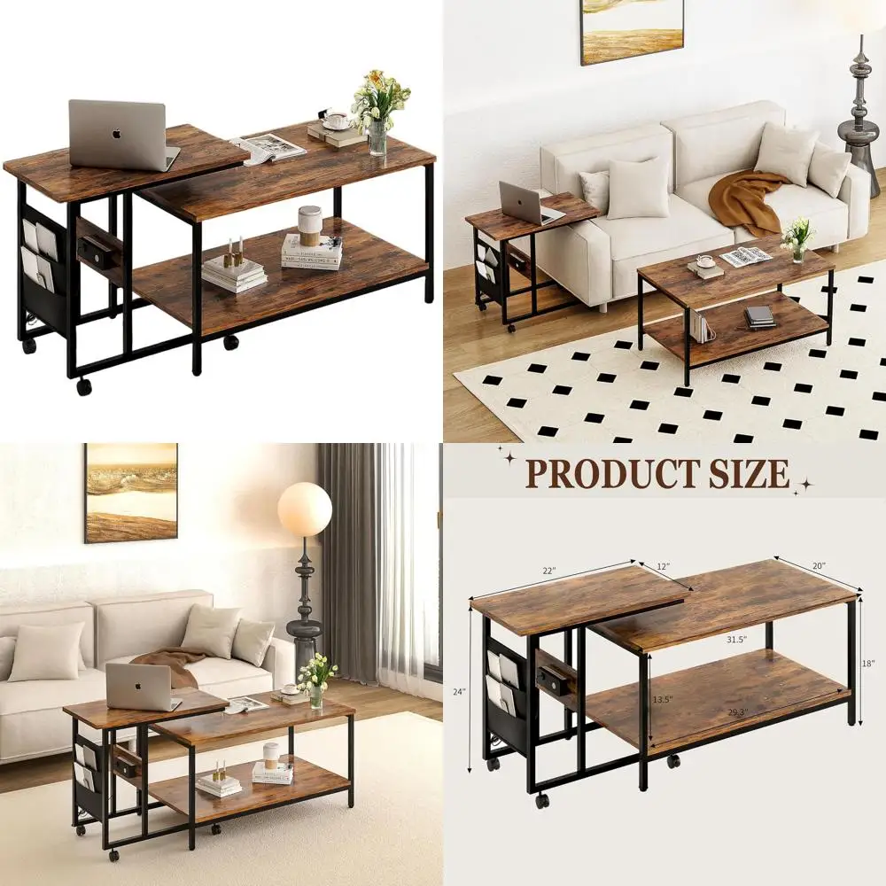 

Комплект журнальных столиков с регулируемой высотой, двойной, с USB и колесиками, 31.5 и 20 дюймов, для гостиных, цвет рустик-коричневый