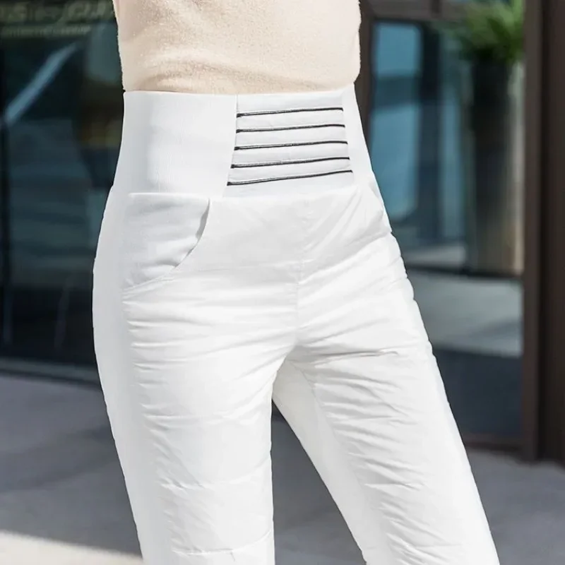 Wear High Waist Slimming Large Size White Duck Down Thick Warm Cotton Pants Women 2024 New Down Pants Women Winter Women Pants