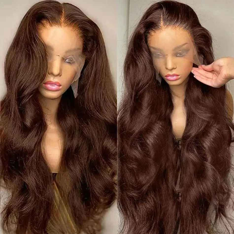 30 Inch Chocolate Brown 13x4 Lace Front Wig Brazilian Pre Plucked 13x6 Hd Lace Frontal Wigs Dark Brown Body Wave Human Hair Wigs