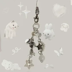 white Star Pearl phone charm Handmade keychain jewelry