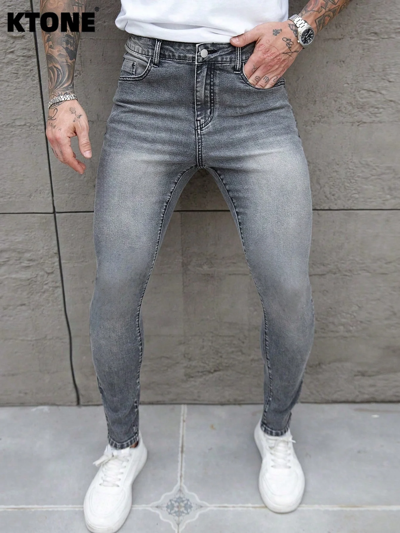 

Stylish Gray Men's Slim Jeans Pant For Man Original Y2K Drip Fashion Denim No accessories or belts included