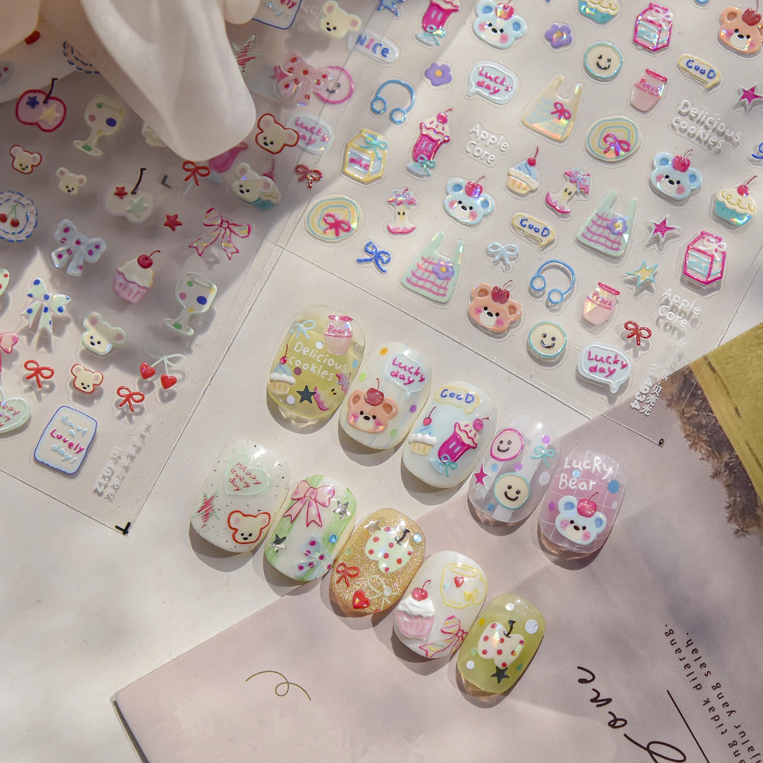 

1PCS 5D Cute Romantic Style Lovely Teddy Nail Stickers Cozy Warm Style Nail Art Decor Warm Chic Crowd Sweet Style Stickers