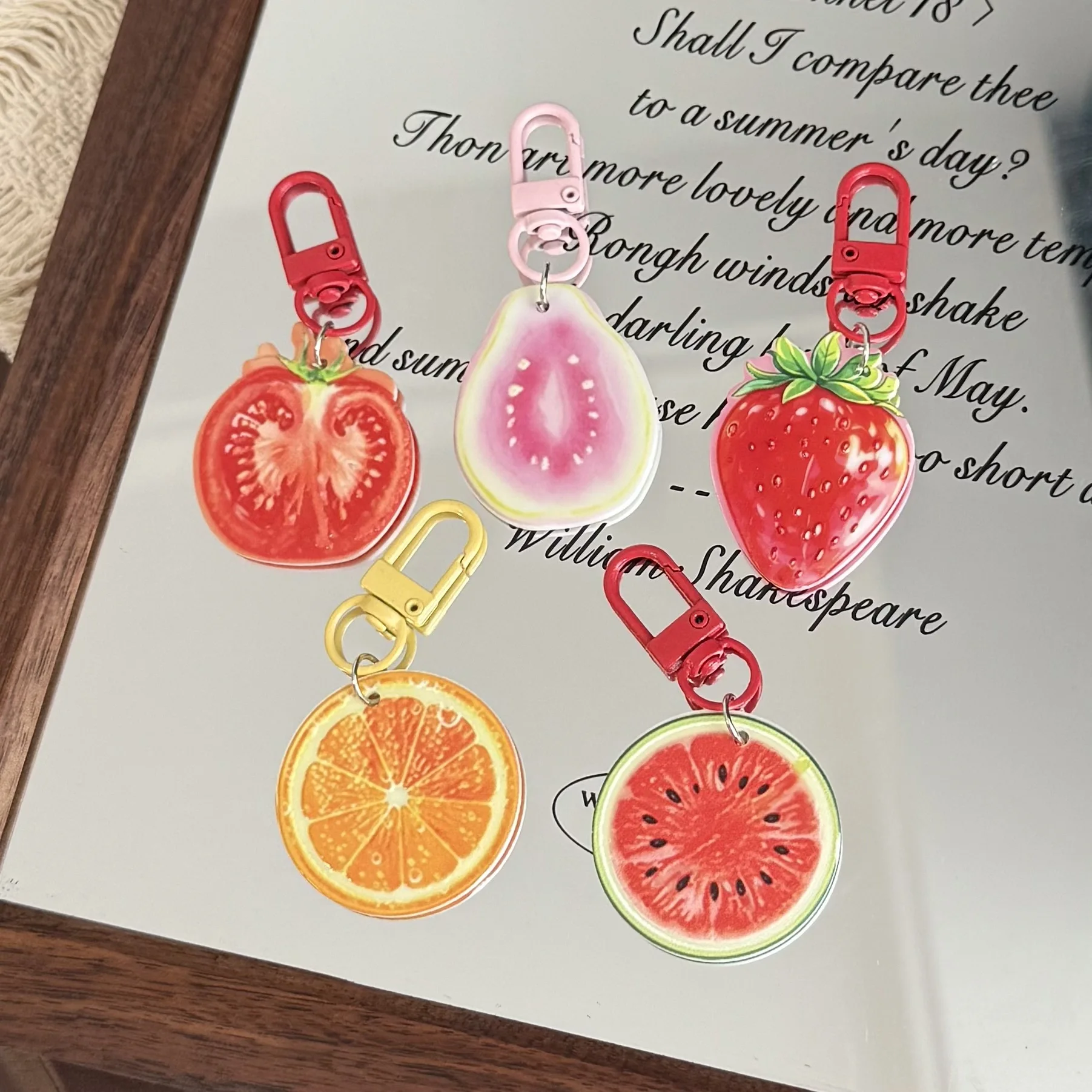 Keychain Summer Embossed Fruit Charm Schoolbag Backpack Handbag Pendant Realistic Food Play Resin Metal Alloy Colorful Sturdy