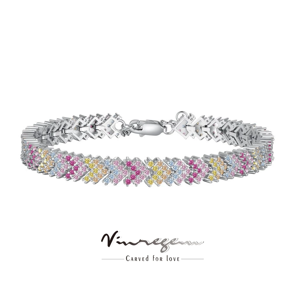 

Vinregem Luxury Lab Created Sapphire Gemstone Colorful Bracelets for Women 925 Sterling Silver Sparkling Girls Gifts Jewelry