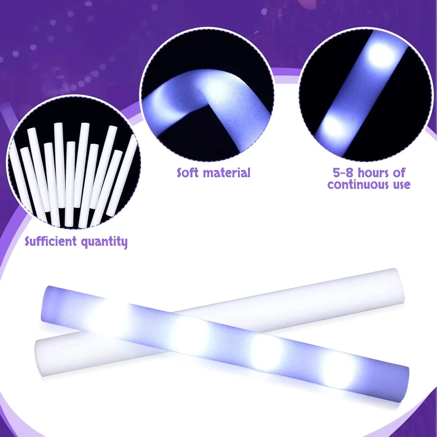 5/10Pcs White LED Glow Bulk Colorful LED Glow Sticks Foam Stick Cheer Tube Dark Light Birthday Wedding Party Supplies