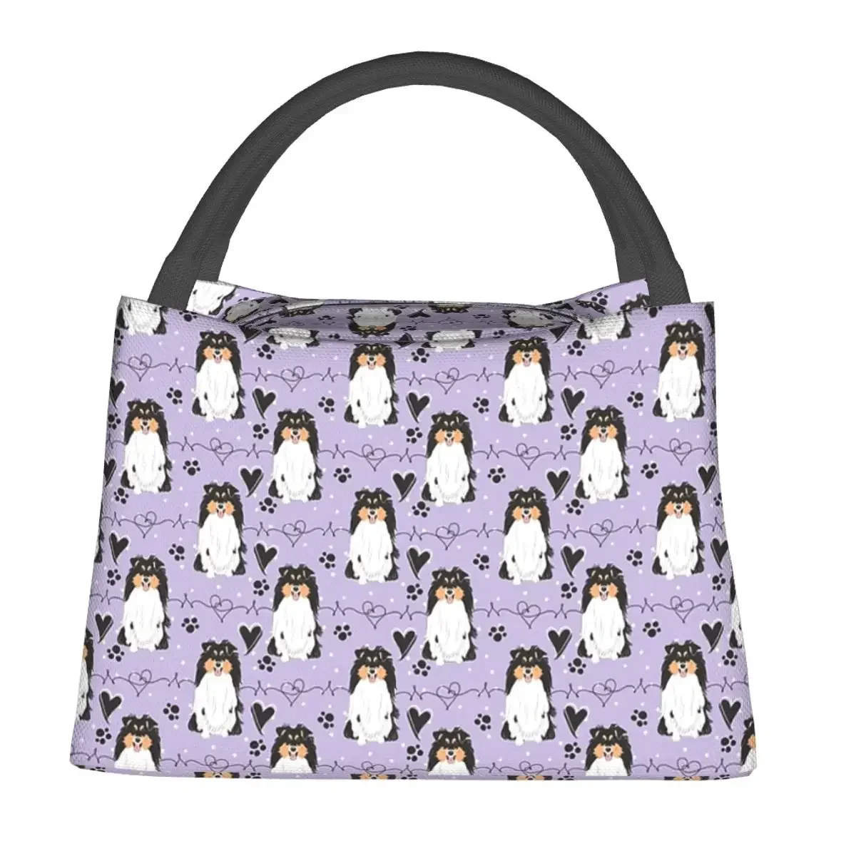 LOVE Tri Color Sheltie Dog Shetland Sheepdog Lunch Bags Insulated Bento Box Lunch Tote Picnic Bags Cooler Bag for Woman Children