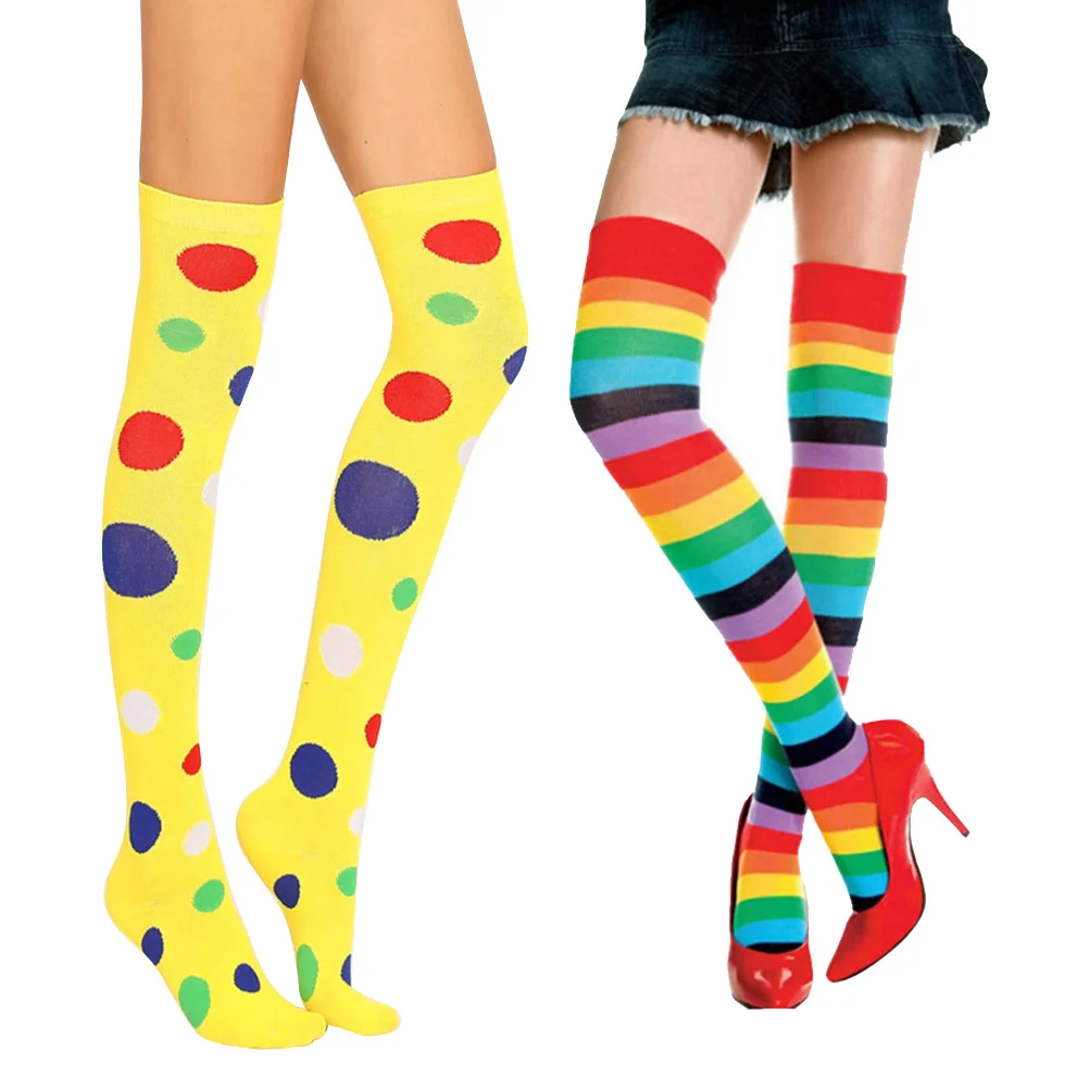 

4pcs Dot Printing Long Stockings Colorful Socks Colorful Clown Tube Socks Rainbow Stripes Cosplay Dress Up Props