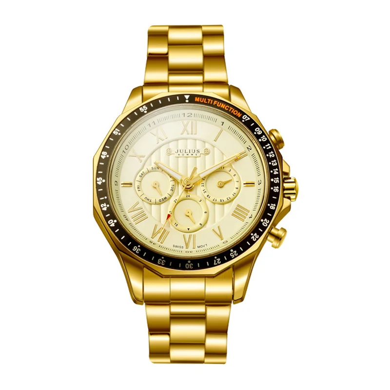

New Multi-functions Julius Men's Watch Homme Fashion Hours Bracelet Japan Mov't Stainless Steel Business Boy's Birthday Gift Box