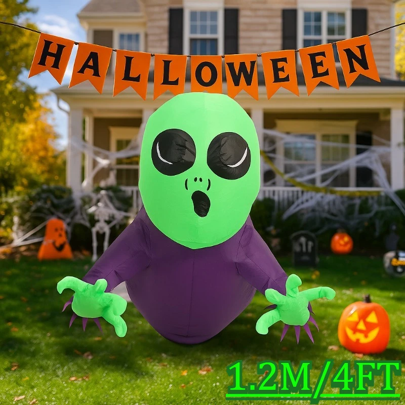 Illuminazione natalizia da 4 piedi Finestra da arrampicata di Halloween Fantasma dalla testa verde Luce a LED Cortile esterno Giardino Terrificante Modello Decor