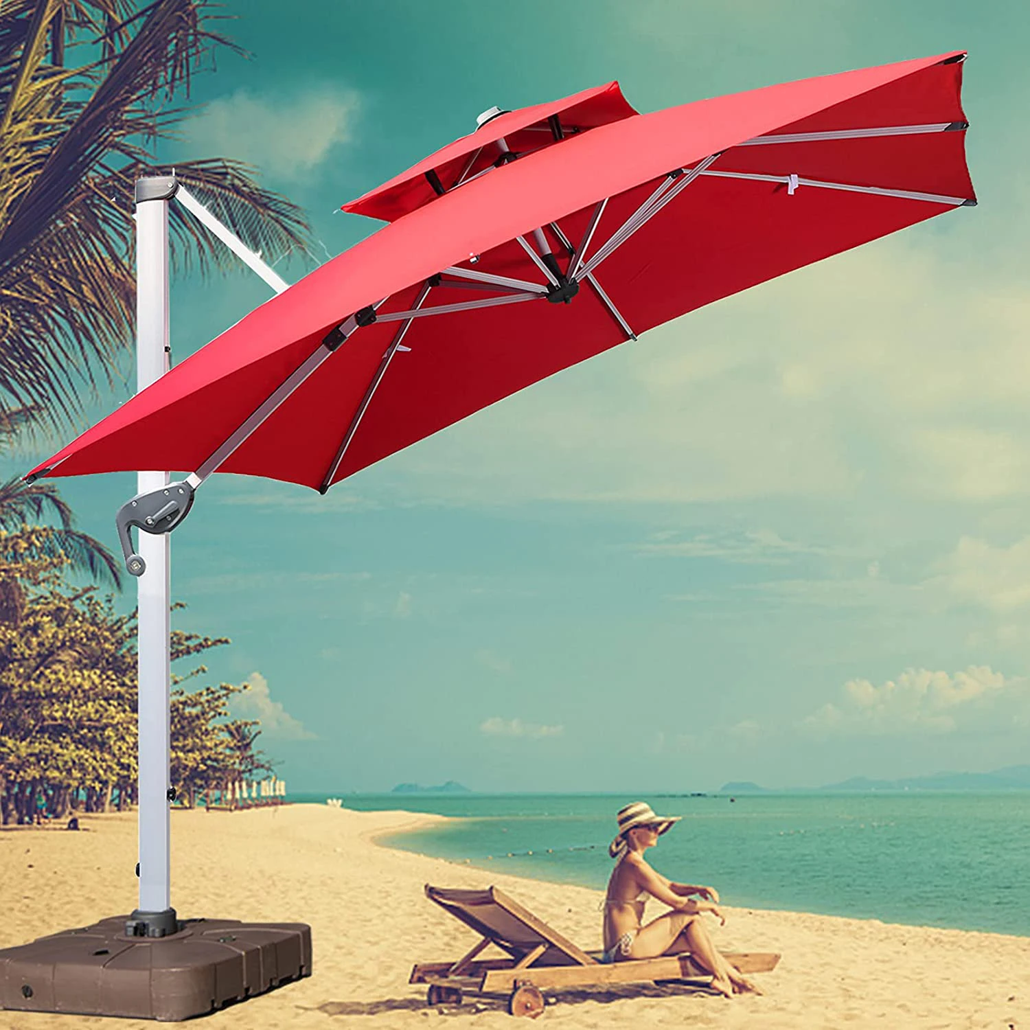 Patio Outdoor Square Cantilever Large Umbrella Windproof Offset Umbrella Heavy Duty Hanging Umbrella 360 rotation