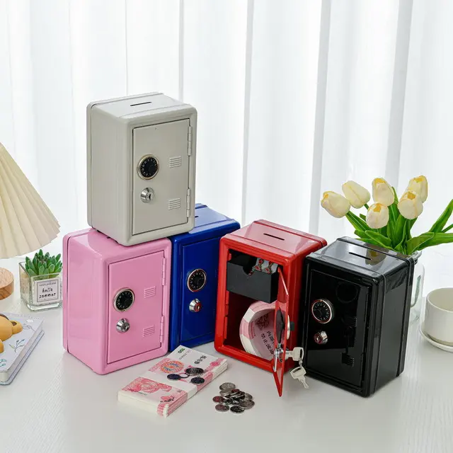Mini Metal Safe Car Safe Key Insurance Cabinet Desktop Decoration Piggy Bank Small Household Insurance Box Vertical 3