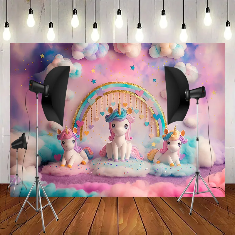 Rainbow Backdrops Adereços para Fotografia, Balões Coloridos Arco, Photo Background, Birthday Party, Unicórnio, Bebê Recém-nascido, DF-08