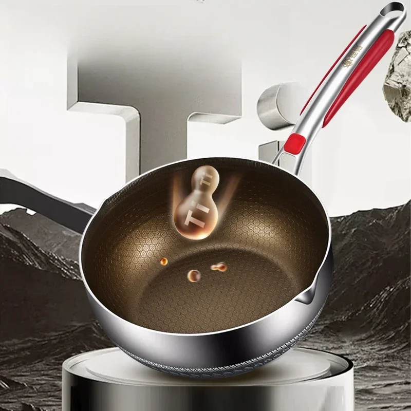 

Clang 316 wok household frying pan stainless steel non-stick pan multi-functional flat bottom small wok