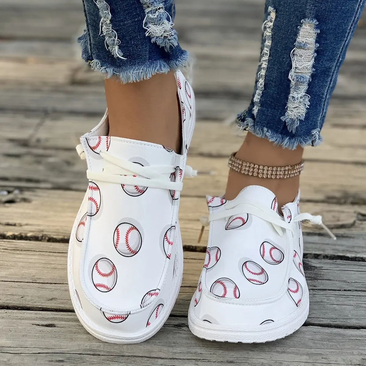 Women's Lace Up Color Blocked Printed Sneakers Casual Shoes 2024 New Fashion Flat Outdoor Women Sneakers Breathable Ladies Shoes