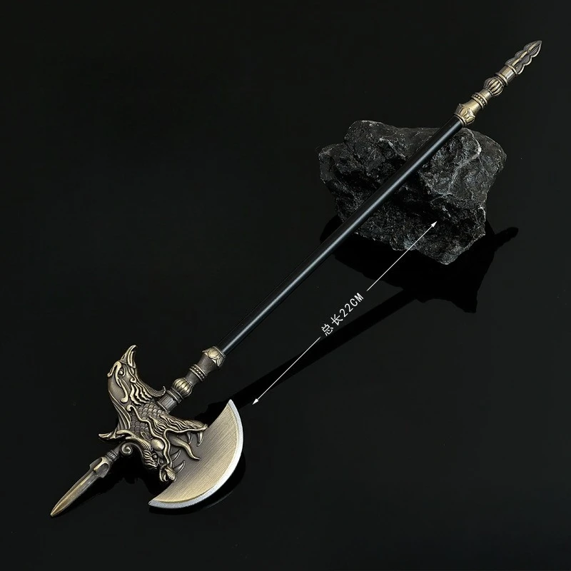 Modelos de armas frias chinesas de 22cm/8,66 polegadas, machado de dragão crestado, periféricos de jogo, machos de brinquedo, artesanato de metal, ornamento de mesa, presentes para meninos