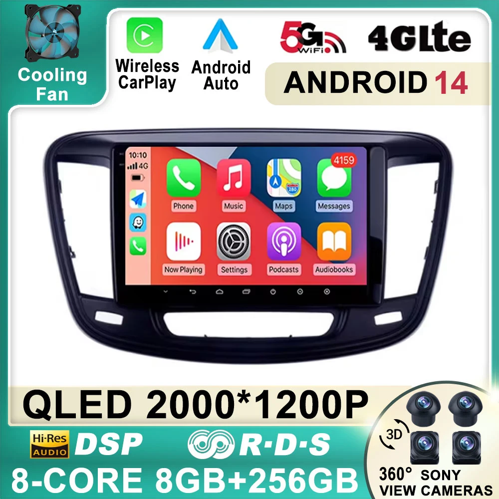 Android 14 For Chrysler 200 200C 200S 2015 - 2019 Auto Car Radio Stereo Multimedia Video Player GPS Navigation Headunit Carplay