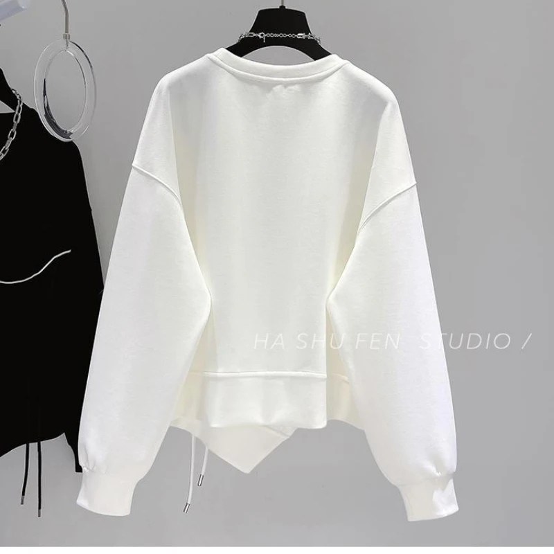 Spring Autumn Round Neck Long Sleeve Fashion Solid Color Sweatshirts Women High Street Casual Pullovers Pockets Patchwork Tops