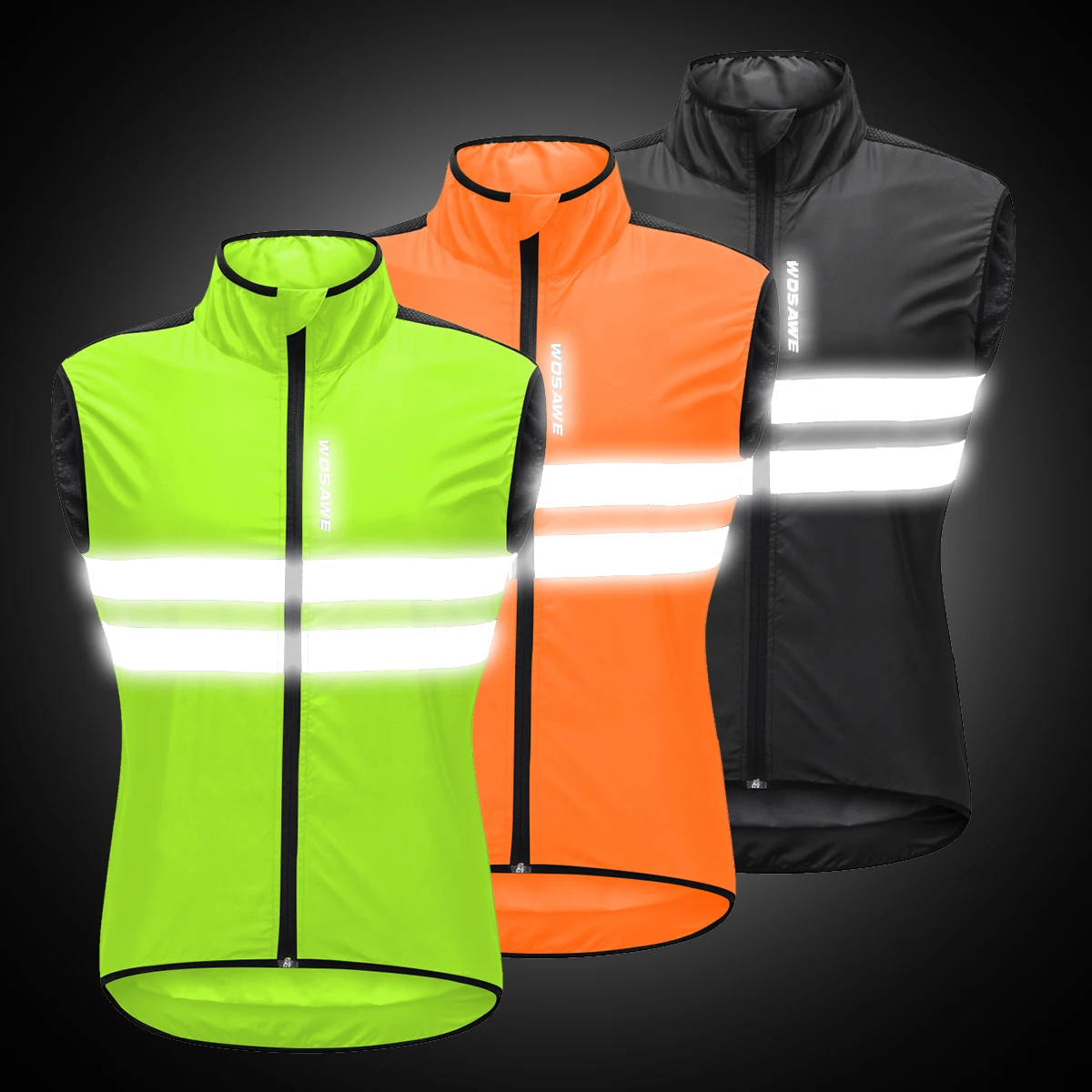 WOSAWE New Men Cycling Vest Men Sleeveless Bicycle Lightweight Outdoor Windproof MTB Sports Wind Reflective Vest