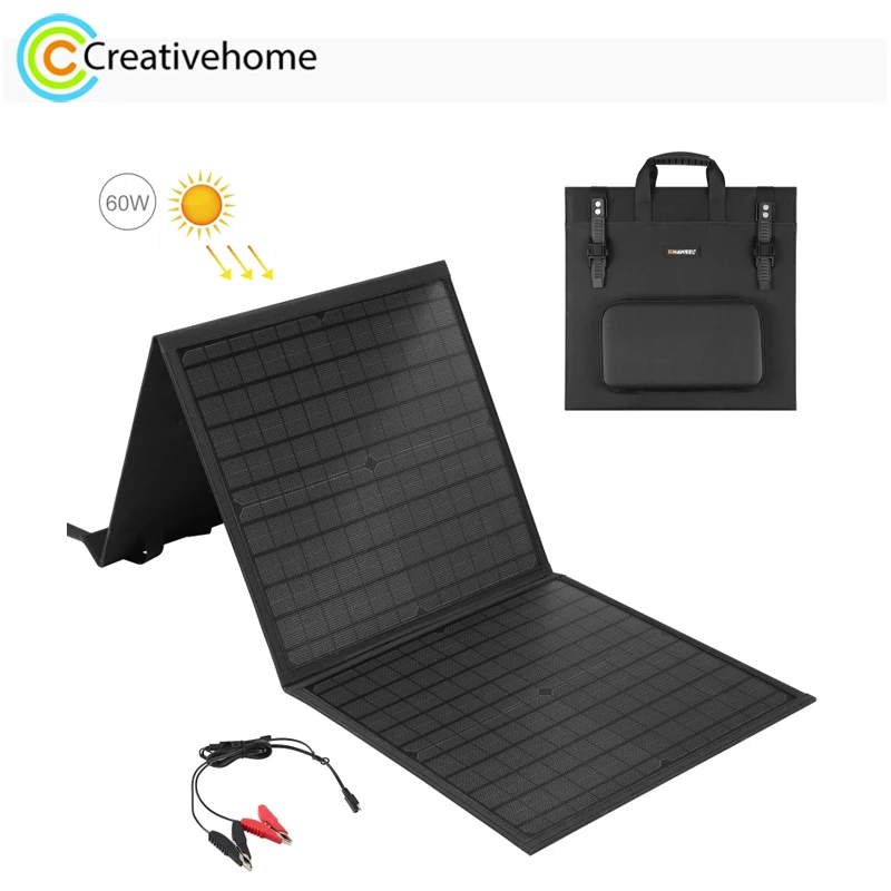 

HAWEEL 60W Foldable Efficient Monocrystalline Solar Panel Charger Outdoor Travel Folding Bag with 3 Solar Panels DC/ USB/ TYPE-C