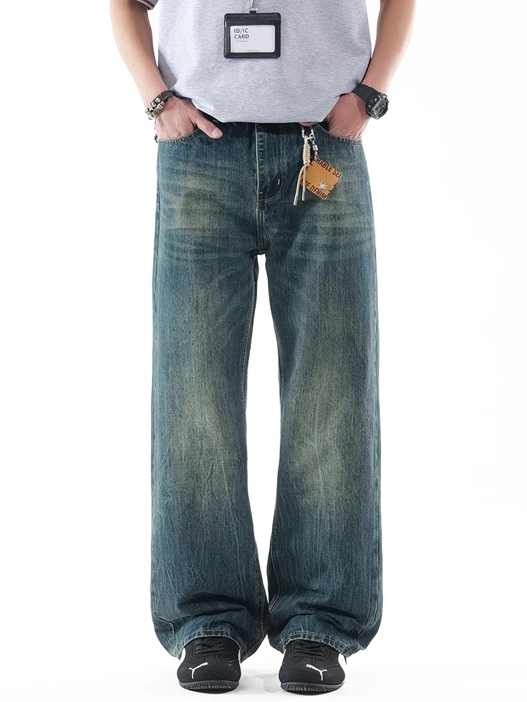 

KSTUN Men Summer Wide Leg Jeans Vintage Loose Straight Baggy Denim Pants Multi-Color avaiable Male Trousers,No accessories