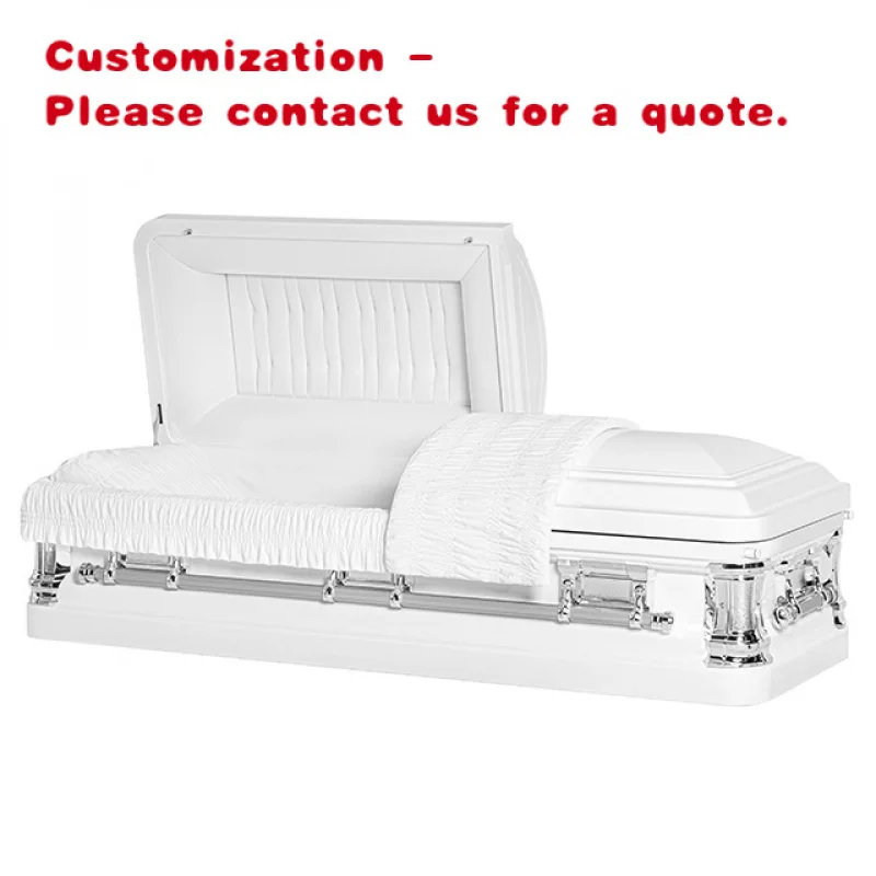 

Металлический гроб 18 калибра, белый, с серебряной фурнитурой, для ритуальных услуг
