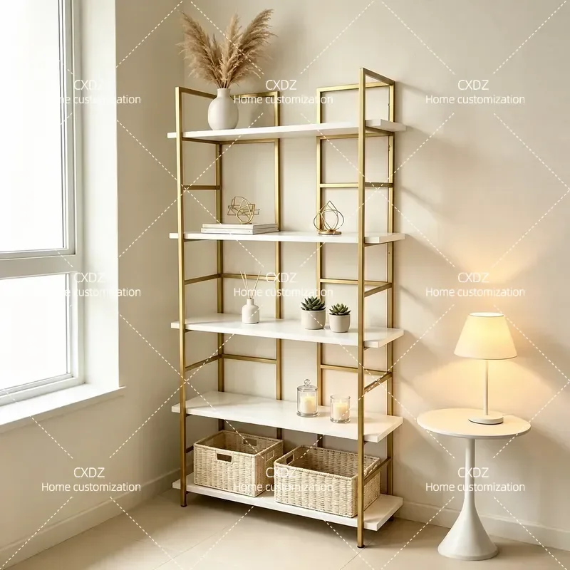 Nordic Metal Frame Multi Layer Shelf Living Room Bedroom Floor Storage Rack Organizer Bookshelf