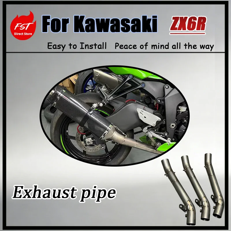 For Kawasaki ZX6R FST Titanium Alloy Non-Resonant Mid-Pipe 60mm Equal-Diameter Design High-Quality Performance Exhaust System