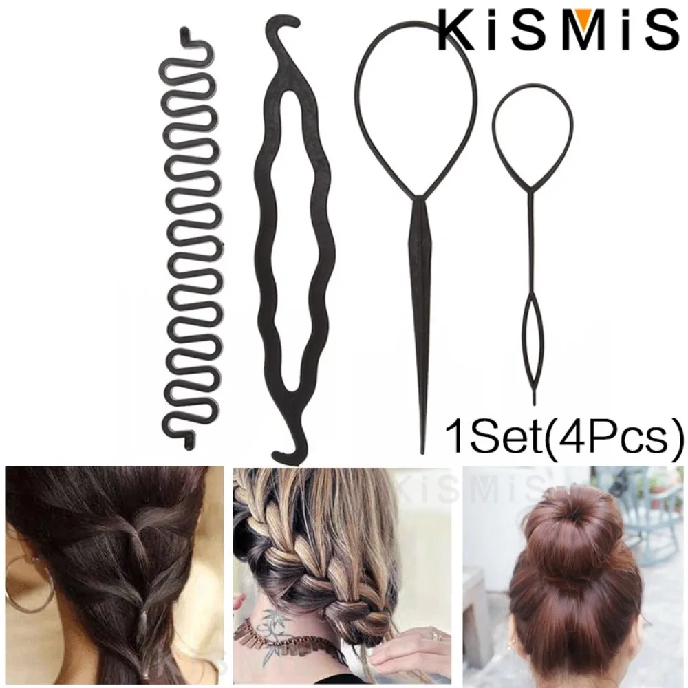 KISMIS 1 Set(4Pcs) Hair Styling Accessories Set Braiders Hair Pin Bun Roller Maker Hair Braiding Twist Curler Styling Tool