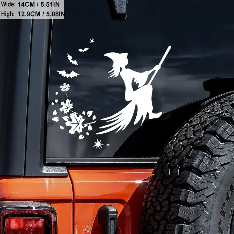 Funny Flying Witch Broom In Witch Vinyl Die Cut Bumper Car Stickers Motorbike Wall Art JDM Universal Silhouette Decals