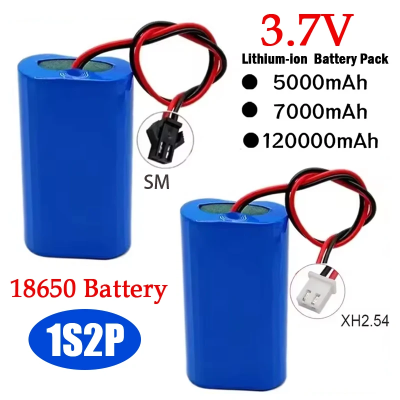 

18650 Battery 3.7V 12000mAh 1S2P Lithium Rechargeable Battery Pack for LED Light Toy Beauty Salon Power Tool XH2.54 SM Plug