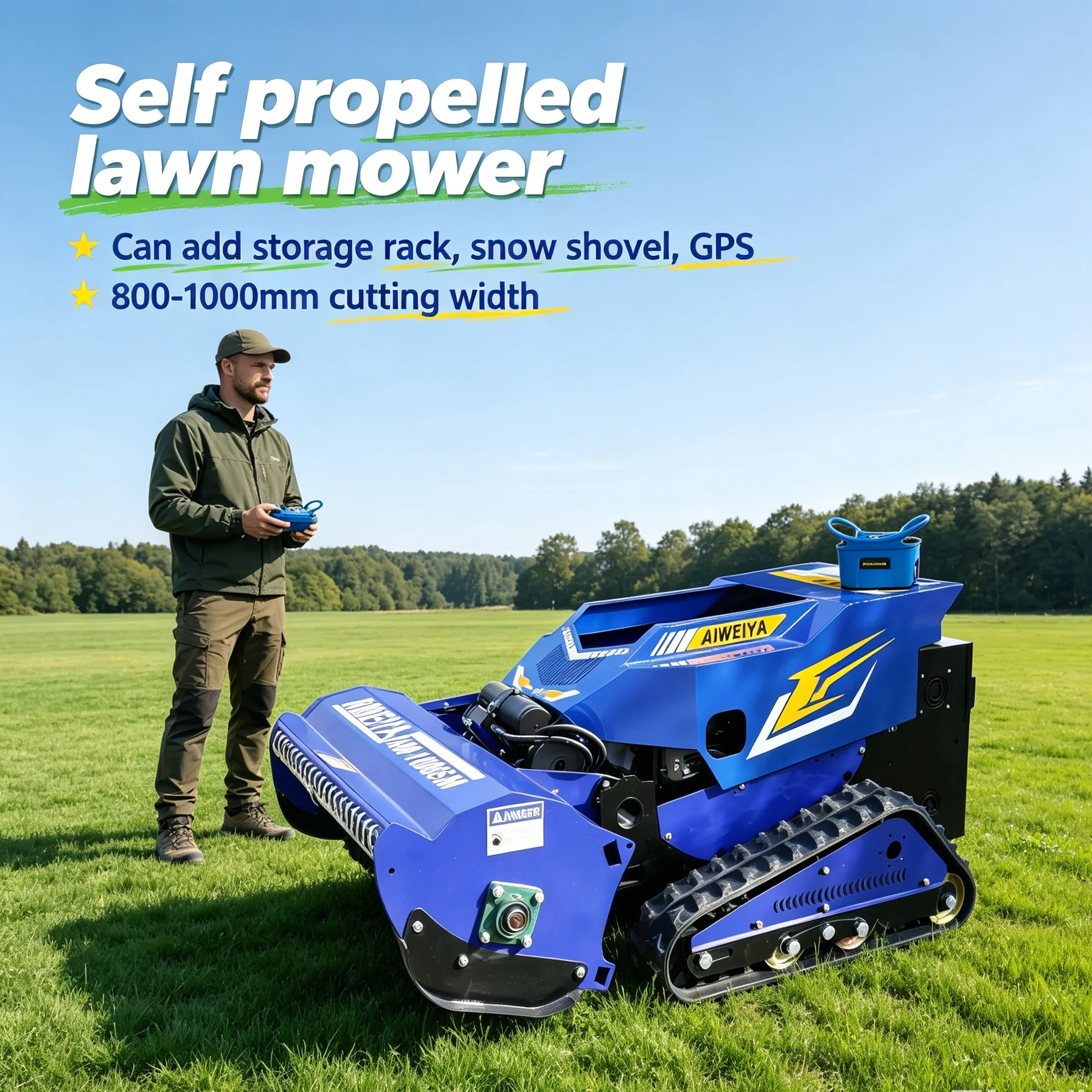 Customized smart robotic lawn mower reserves display screen port, matched snow shovel realizes mowing & snow removal dual functi