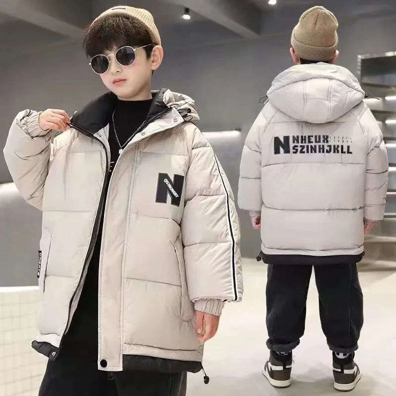 Winter Boys Clothes Outerwear Children Thickened Down Coats New Kids Letters Cotton Jackets Teenager Windproof Hooded Overcoat