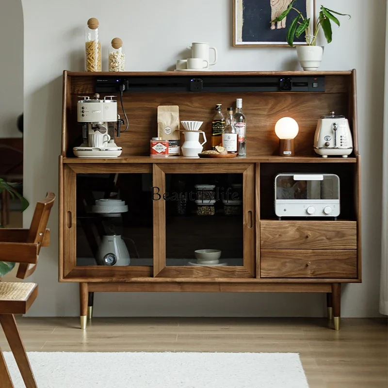 

LBlack walnut solid wood dining side high cabinet restaurant storage entrance tea