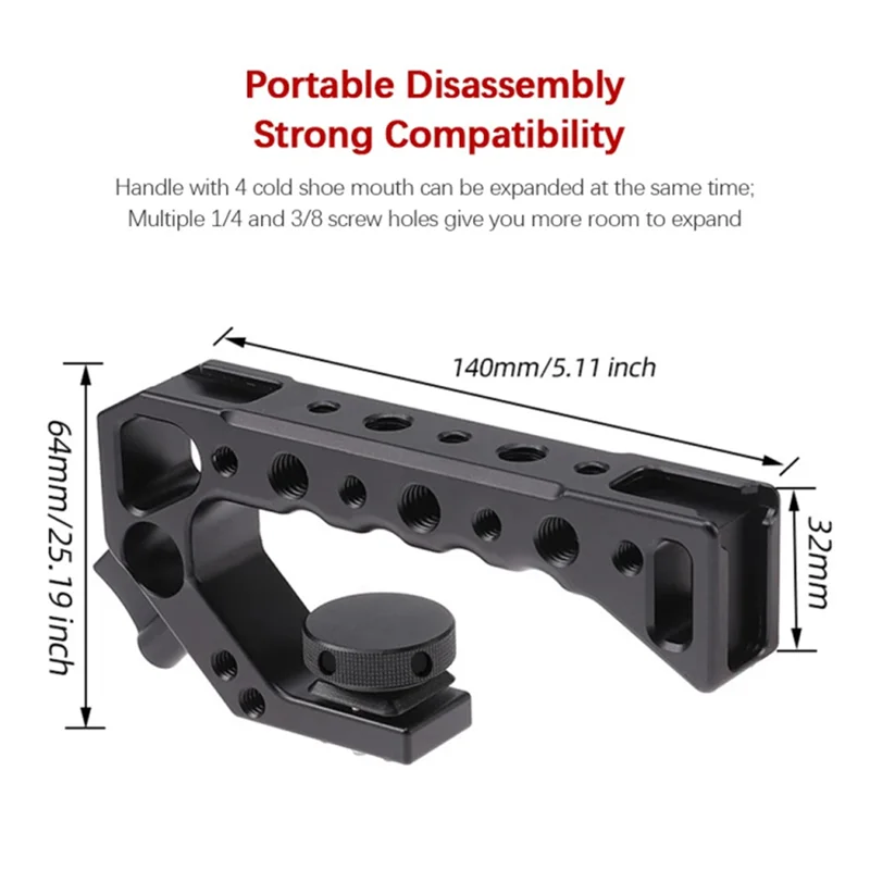 A34M-Camera Top Handgrip 4 حذاء بارد لـ Arca Swiss Mount 1/4 بوصة و3/8 بوصة قابل للفصل 1/4 بوصة لقفص الكاميرا