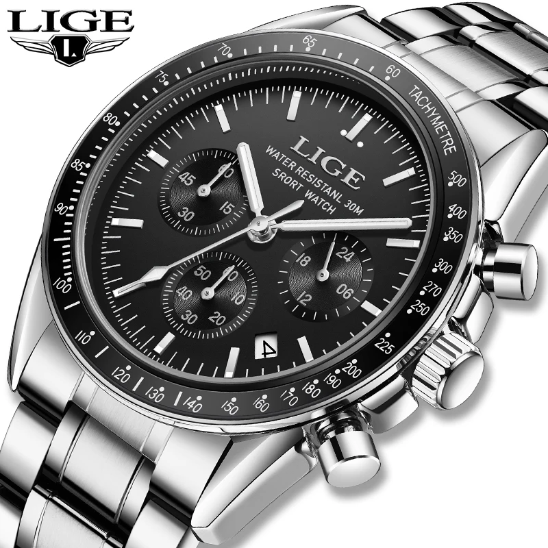 

Relogios Masculino New Fashion Watches Man LIGE Clock Luxury Men Wristwatch Stainless Steel Waterproof Quartz Watch Chronograph