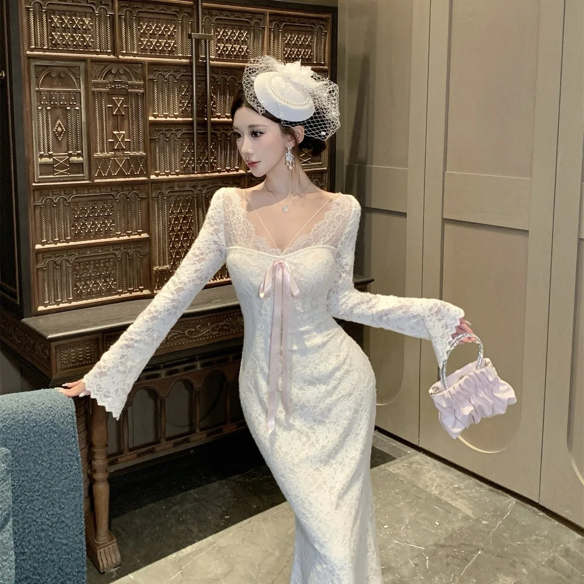 مثير V-Ne طويل Sve الدانتيل الدكتور التخسيس Fi الذيل تنورة عالية الخصر الخريف الشتاء جديد Sle الحلو Sle النسيج الآخر... #3