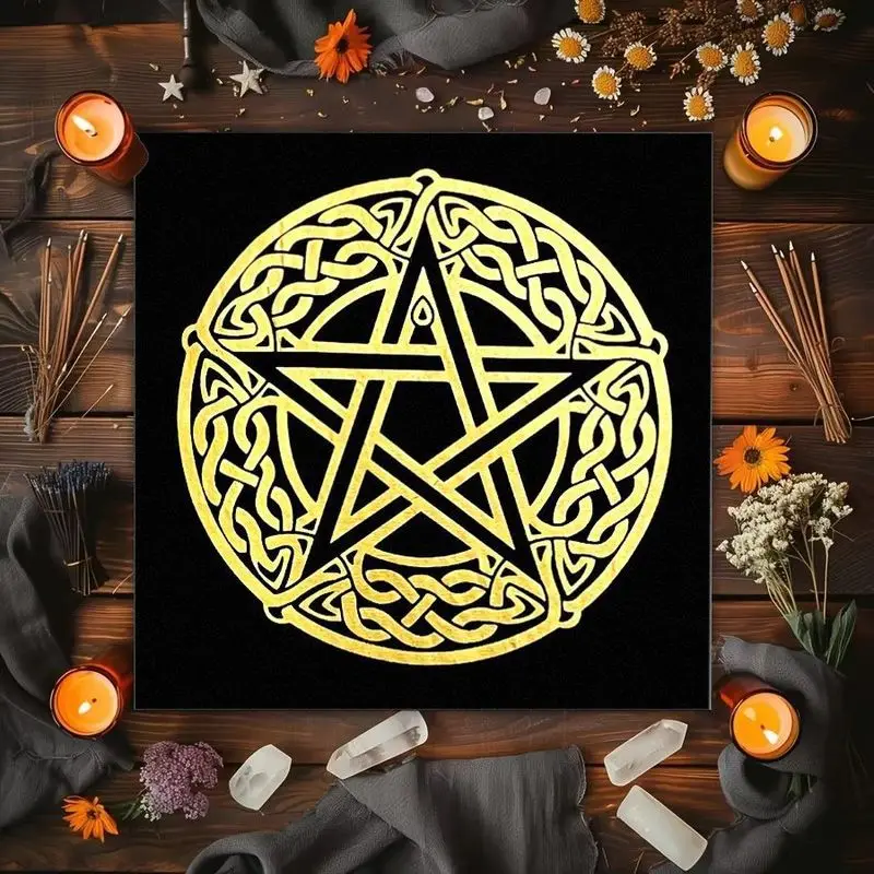 VIKAMA Star Moon Rose Tarot Tablecloth, Mystical Divination Altar Cloth for Spiritual Room Decor, Pagan Wiccan