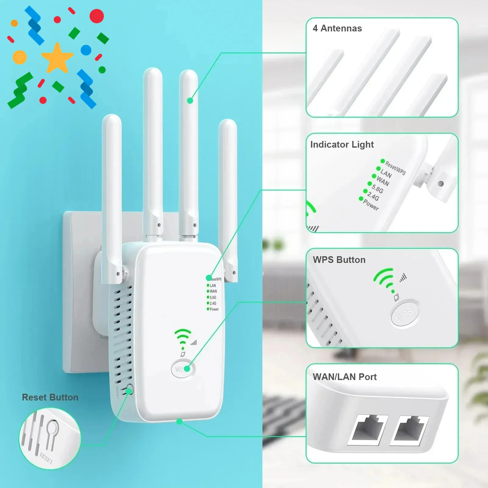 

Новый беспроводной маршрутизатор 1200 Мбит/с, повторитель Wi-Fi, для домашнего офиса, усилитель сигнала Wi-Fi 2,4G 5G, усилитель Wi-Fi, расширенный маршрутизатор