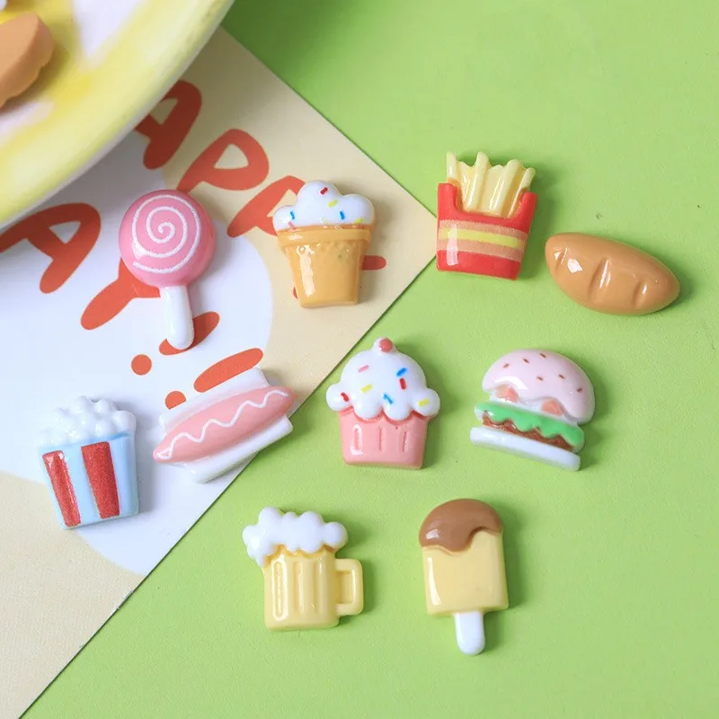 20-30Pcs Mini Hamburg Bread Cake Resin Patch Cabochon Scrapbooking Flatback Decor DIY Doll House Accessory Kid Handmade Applique