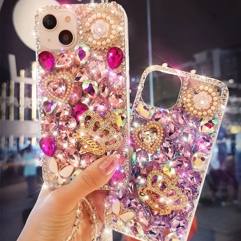 Luxury Glitter Pearl Love Crown Cover Case For iPhone 17 ProMax Air 16 E 15 Plus 14 Pro 13 MINI 12 11 X XR XS Max 7 8 Plus Case