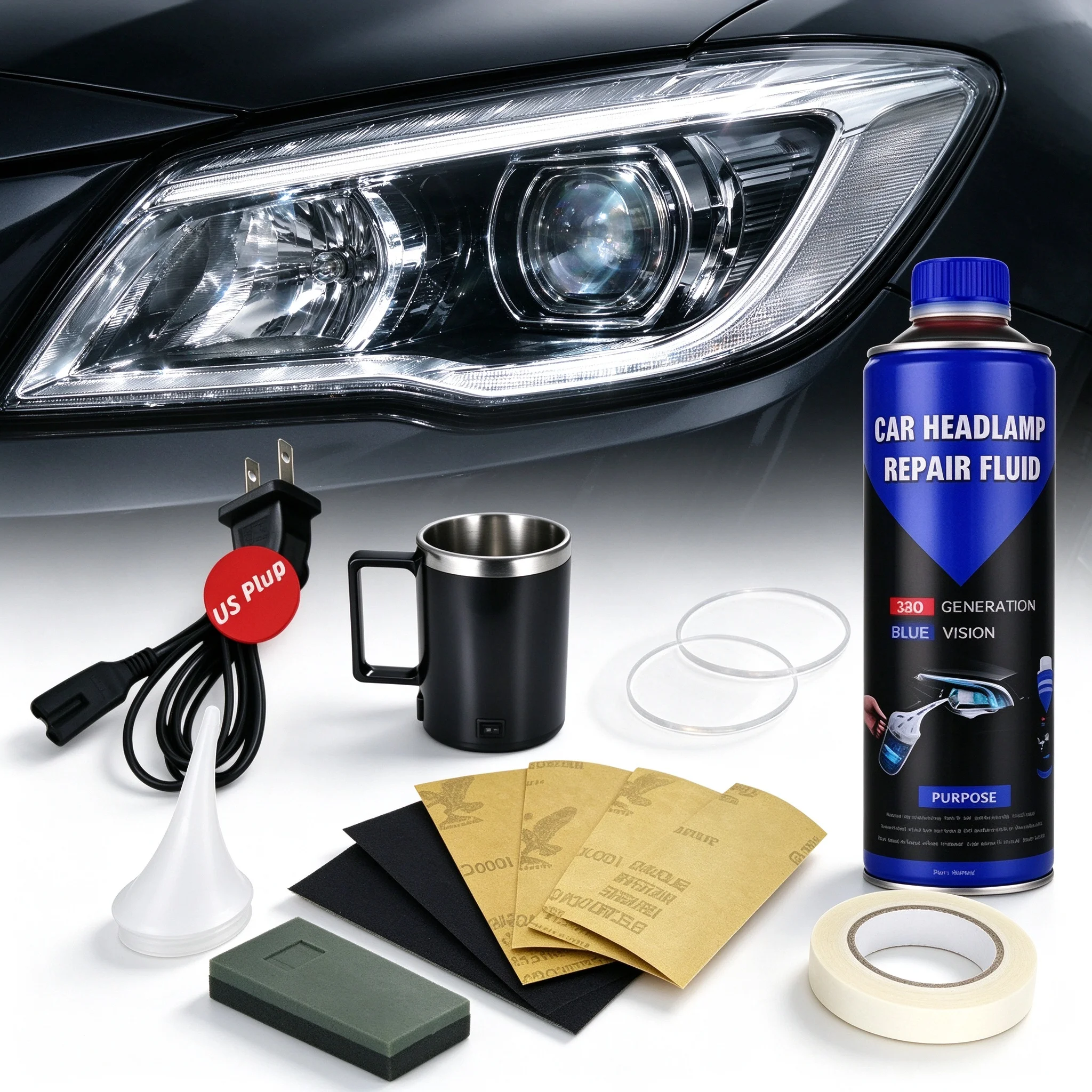 Lens Cleaning Kit - Płyn do polerowania reflektorów samochodowych, zestaw