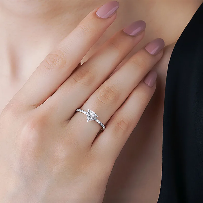 

Trillion Cut Moissanite Half Eternity Ring - 925 Sterling Silver Wedding Engagement Jewelry