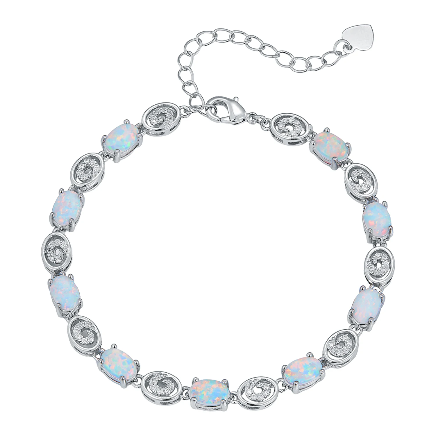 Minimalist White Opal Oval Bracelet for Women,Cubic Zircon Inlay Elegant Jewelry,Perfect Aniversary Valentine's Day Gift for Her