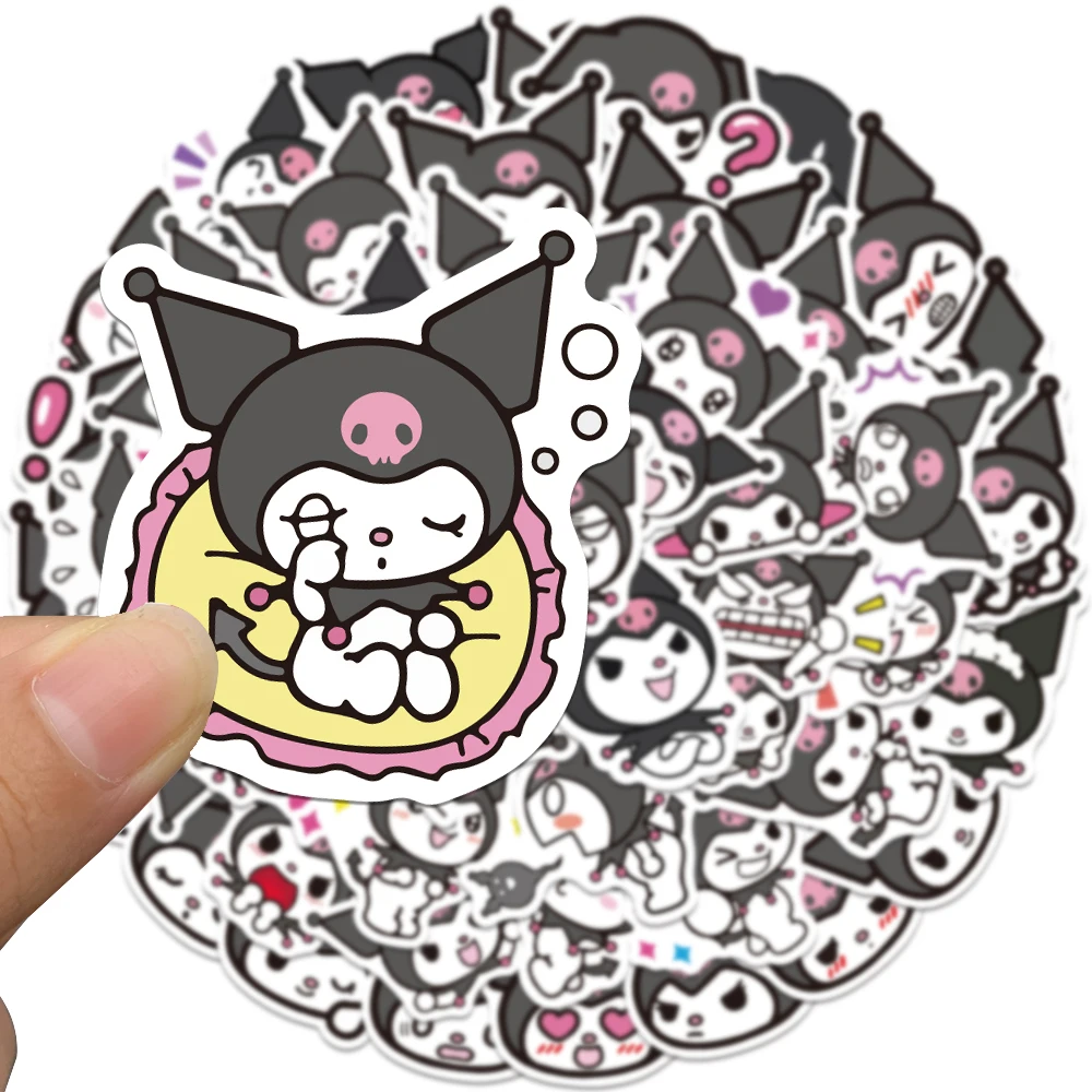 Pegatinas de dibujos animados Sanrio Kawaii Kuromi, calcomanías de dibujos animados para manualidades, papelería, teléfono, cuaderno, coche, impermeable, para fiesta de Anime, 50/100 piezas