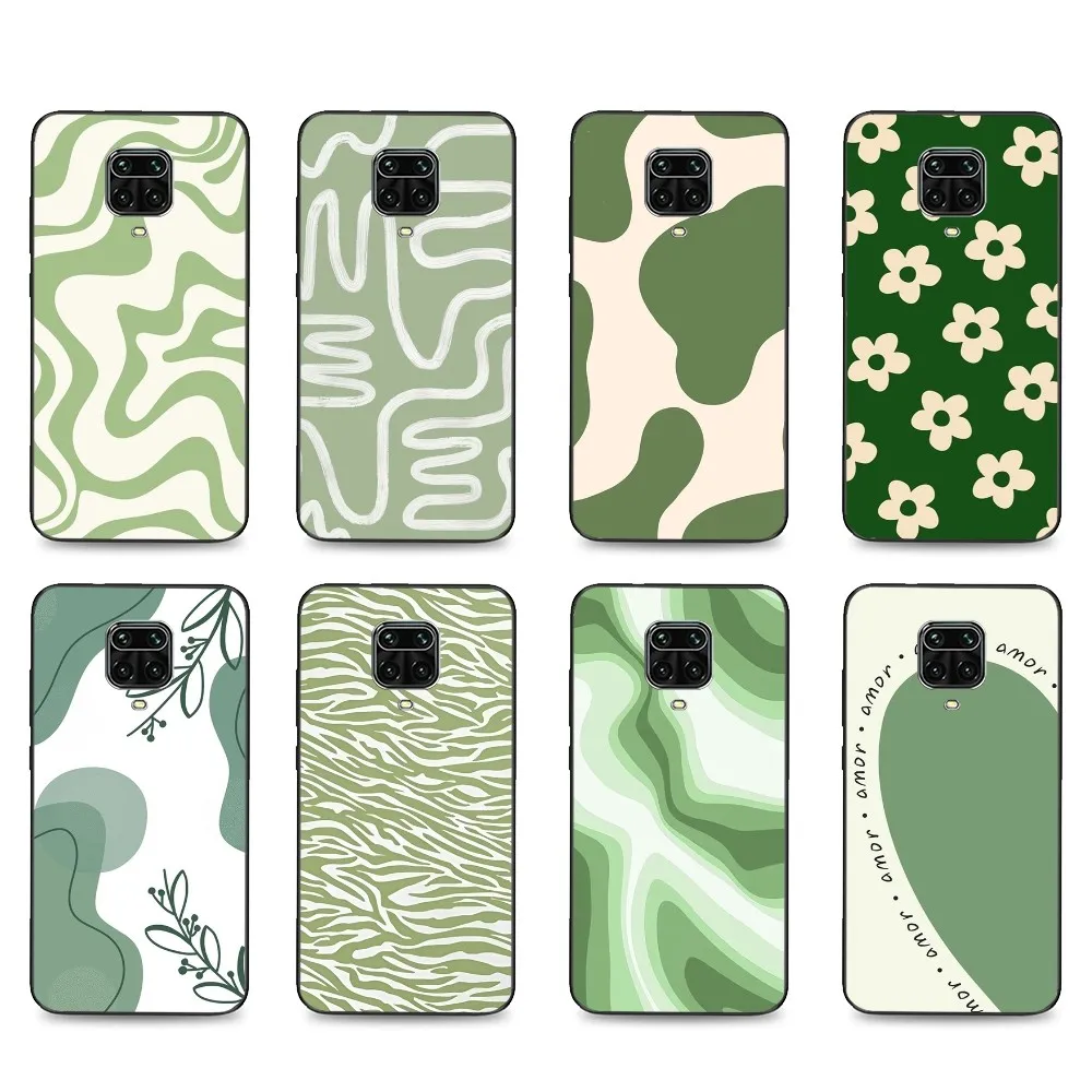 Fashion Green Swirl Aesthetic  Phone Case For Xiaomi Mi 5X 8 9 10 11 12 lite pro 10T PocoX3pro PocoM3 Note 10 pro lite